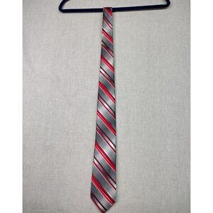 Van Heusen Men's Silk Blend Striped Red Silver Gray Textured Necktie Tie